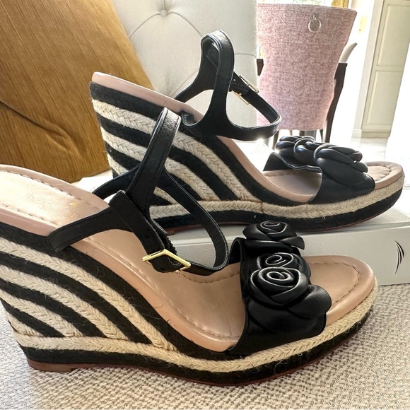 Kate Spade Espadrilles Wedge Sandals Black and White Size 6.5 - Picture 4 of 9